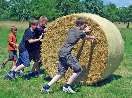 Runde Strohballen rollen