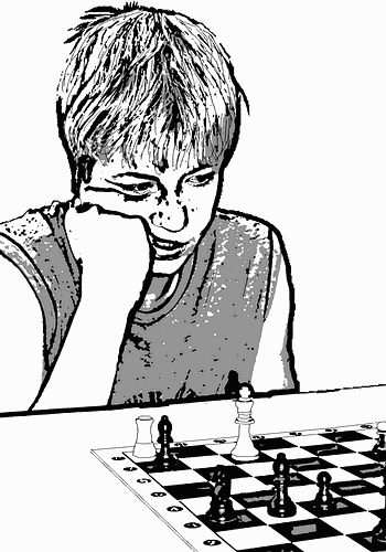 Konzentration, Nachdenken und Züge Planen beim Schachspiel